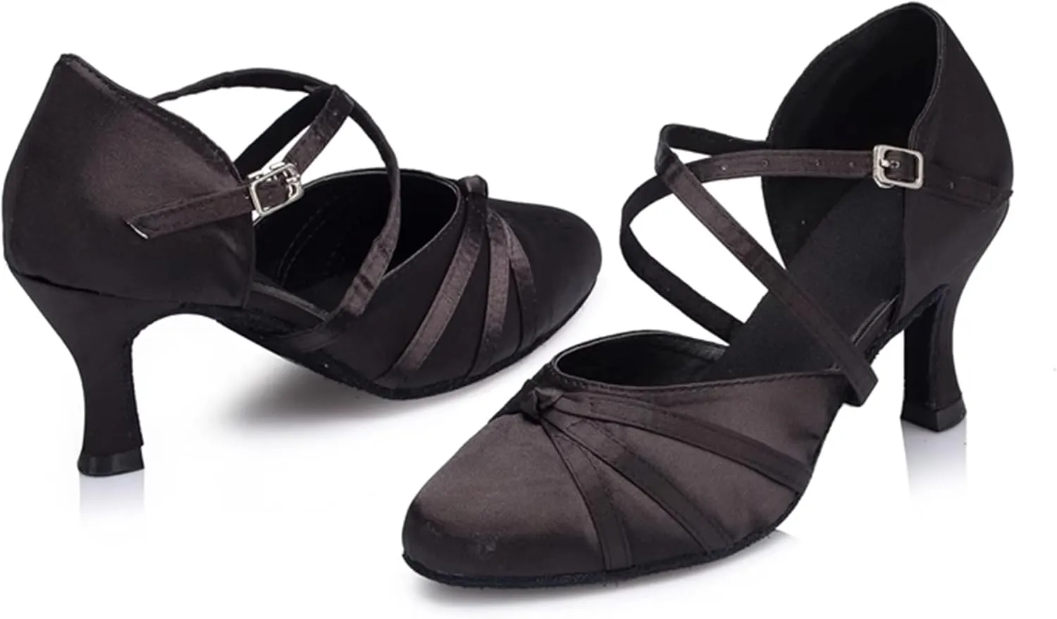 Womens Ballroom Dance Shoes, Comfortable Satin Dance Heels for Indoor, Close Toe Salsa Tango Latin Dance Shoes