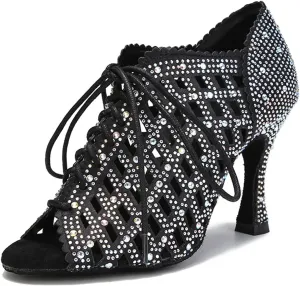 Women's Black Latin Dance Shoes - Soft Bottom Salsa Training Sandals, 10CM/3.9Inch Heel Height