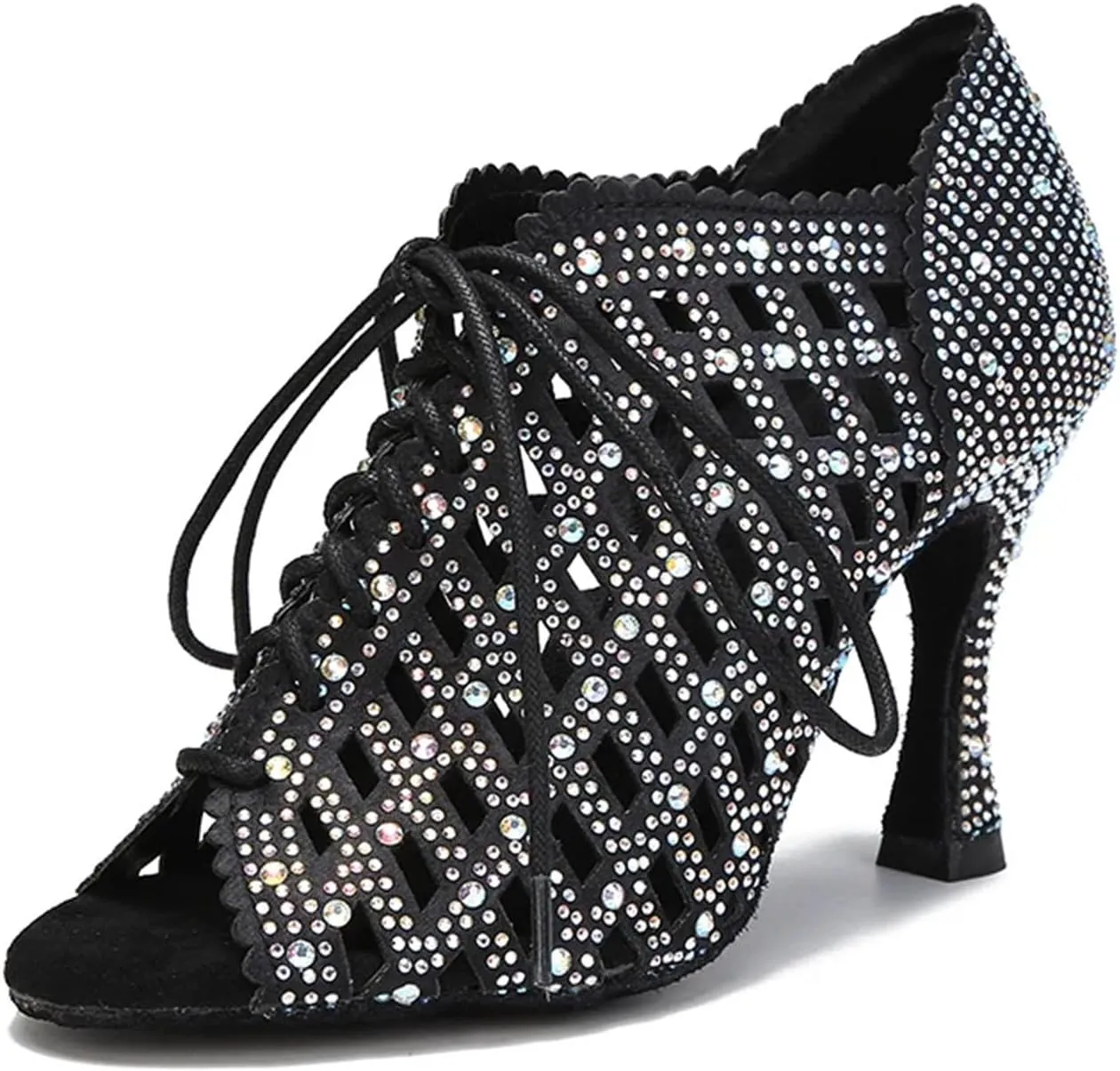 Women's Black Latin Dance Shoes - Soft Bottom Salsa Training Sandals, 10CM/3.9Inch Heel Height