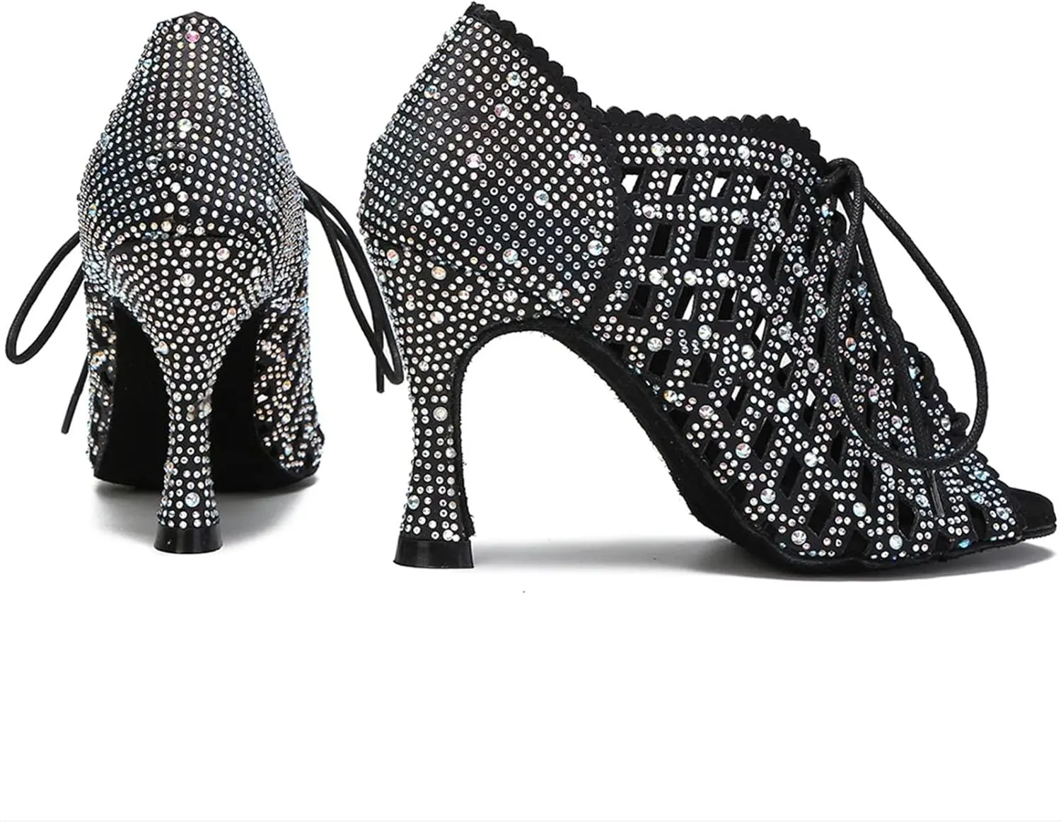 Women's Black Latin Dance Shoes - Soft Bottom Salsa Training Sandals, 10CM/3.9Inch Heel Height