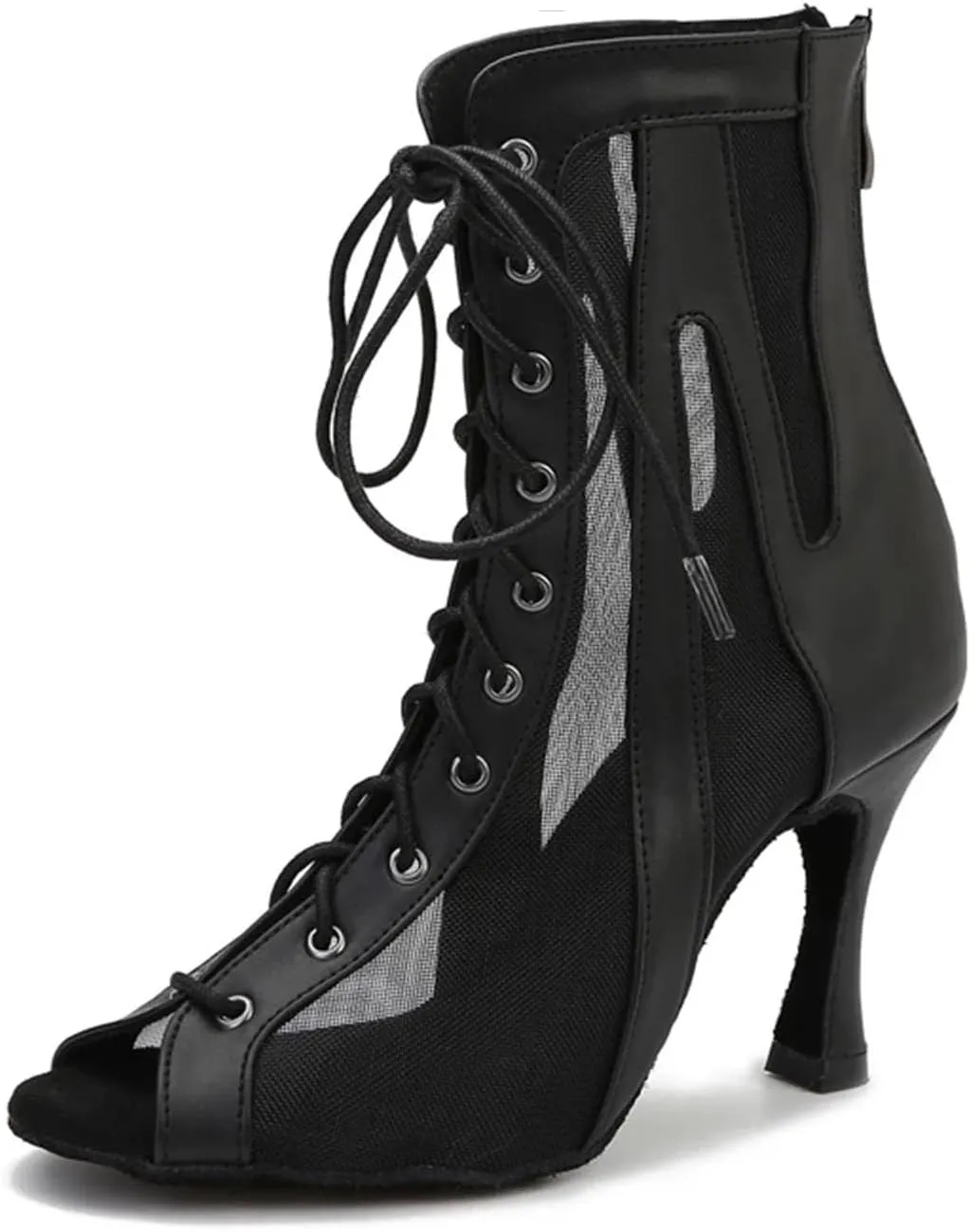Women's Black Leather Dance Boots - Latin Ballroom Pole Dance Party Shoes, 10CM/3.9Inch Heel Height