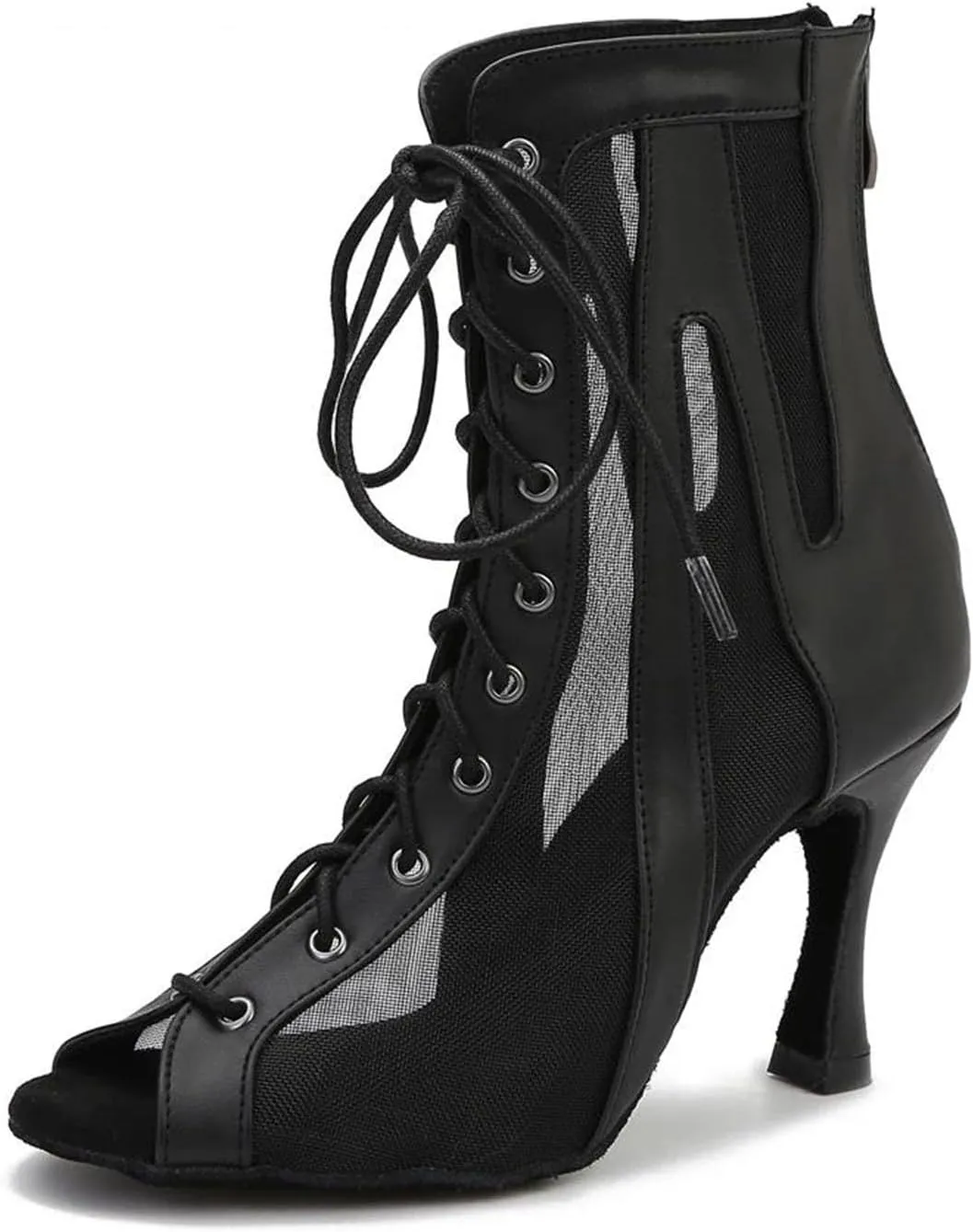 Women's Black Leather Dance Boots - Latin Ballroom Pole Dance Party Shoes, 10CM/3.9Inch Heel Height