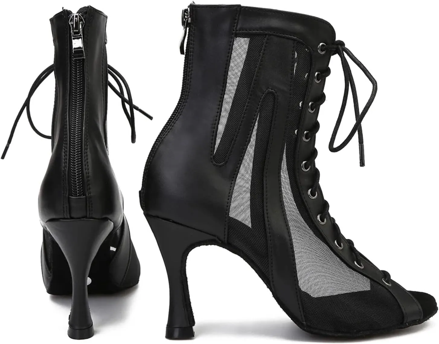 Women's Black Leather Dance Boots - Latin Ballroom Pole Dance Party Shoes, 10CM/3.9Inch Heel Height