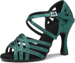 Women's Blue Latin Dance Shoes - Ballroom Salsa Soft Bottom Party Sandals, 10CM/3.9Inch Heel Height