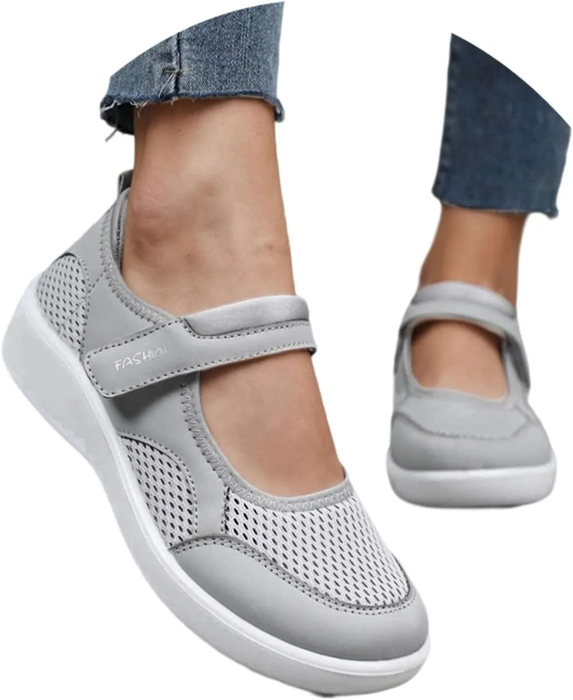 Women's Casual Slip On Shoes Breathable Mesh Flat Comfortable Walking Shoes for Women Adjustable Straps Lightweight Summer Loafers