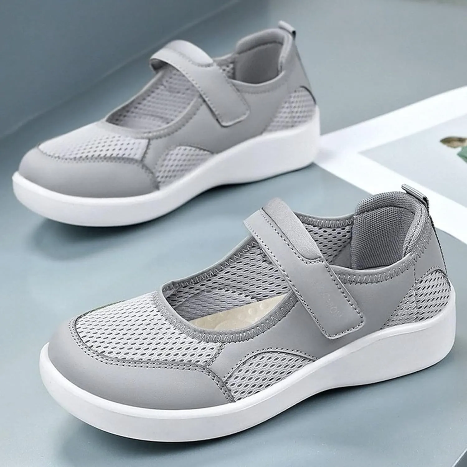 Women's Casual Slip On Shoes Breathable Mesh Flat Comfortable Walking Shoes for Women Adjustable Straps Lightweight Summer Loafers
