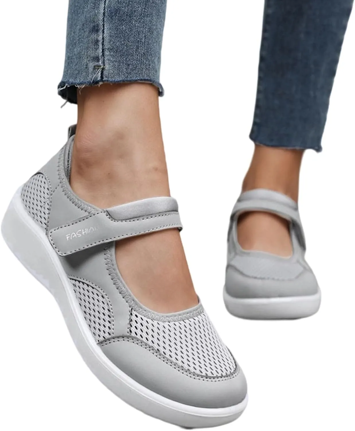 Women's Casual Slip On Shoes Breathable Mesh Flat Comfortable Walking Shoes for Women Adjustable Straps Lightweight Summer Loafers