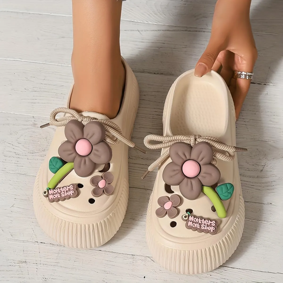 Women's Cute DIY Clogs, Platform Lace Up Soft Sole Bowknot Decor Shoes, Closed Toe Summer Beach & Garden Mules