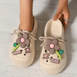 Women's Cute DIY Clogs, Platform Lace Up Soft Sole Bowknot Decor Shoes, Closed Toe Summer Beach & Garden Mules