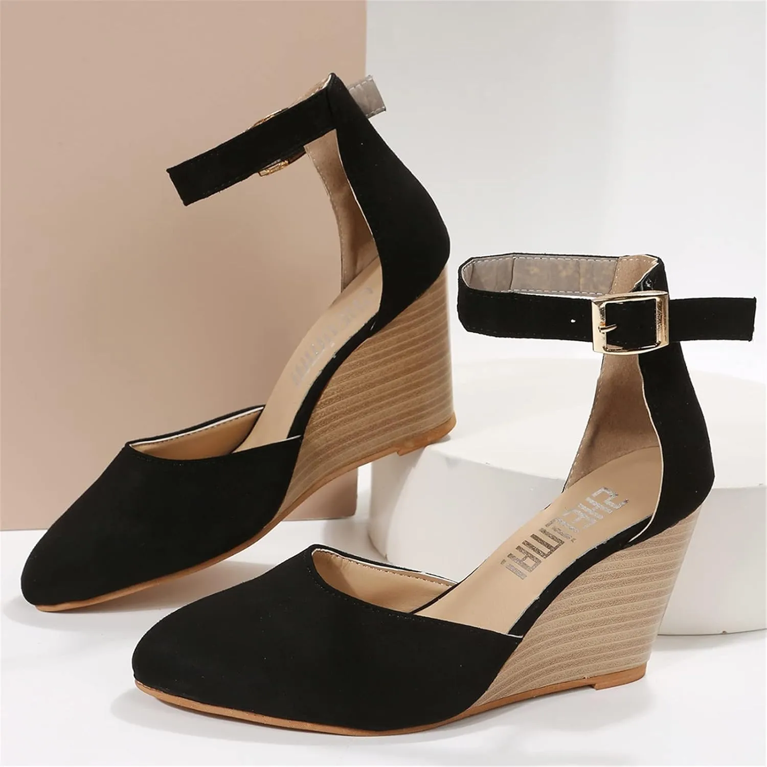Women's Elastic Ankle Strap Espadrilles Wedge Sandals Open Toe Dressy Summer Platform Wedge Sandals Comfortable Walk