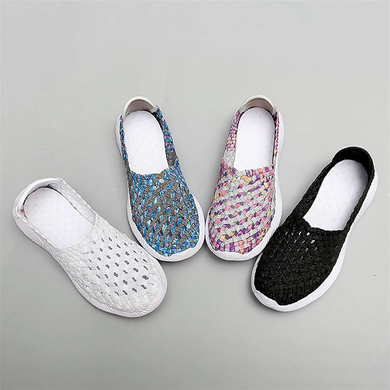 Women's Elastic Woven Walking Shoes Flats Slip on Sneakers Lightweight Walking Running Shoes