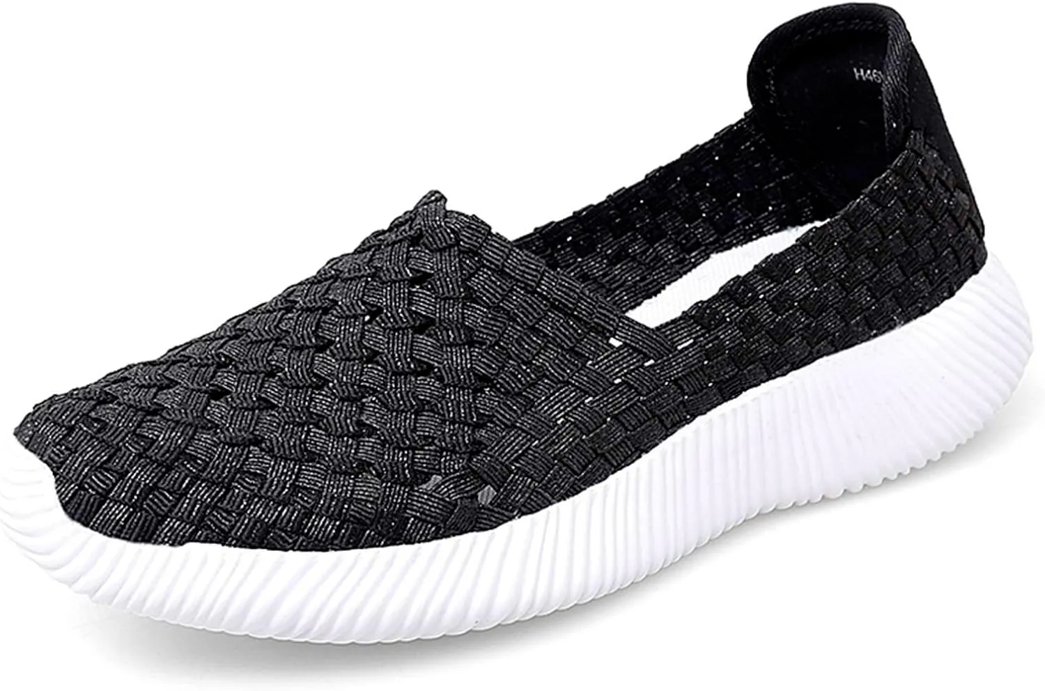 Women's Elastic Woven Walking Shoes Flats Slip on Sneakers Lightweight Walking Running Shoes
