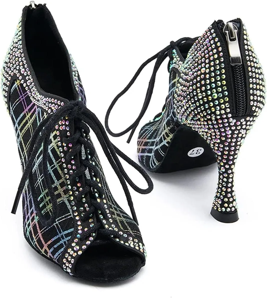 Women's Elegant Latin Dance Shoes - Ballroom Breathable Mesh Lightweight Party Sandals, 10CM/3.9Inch Heel Height