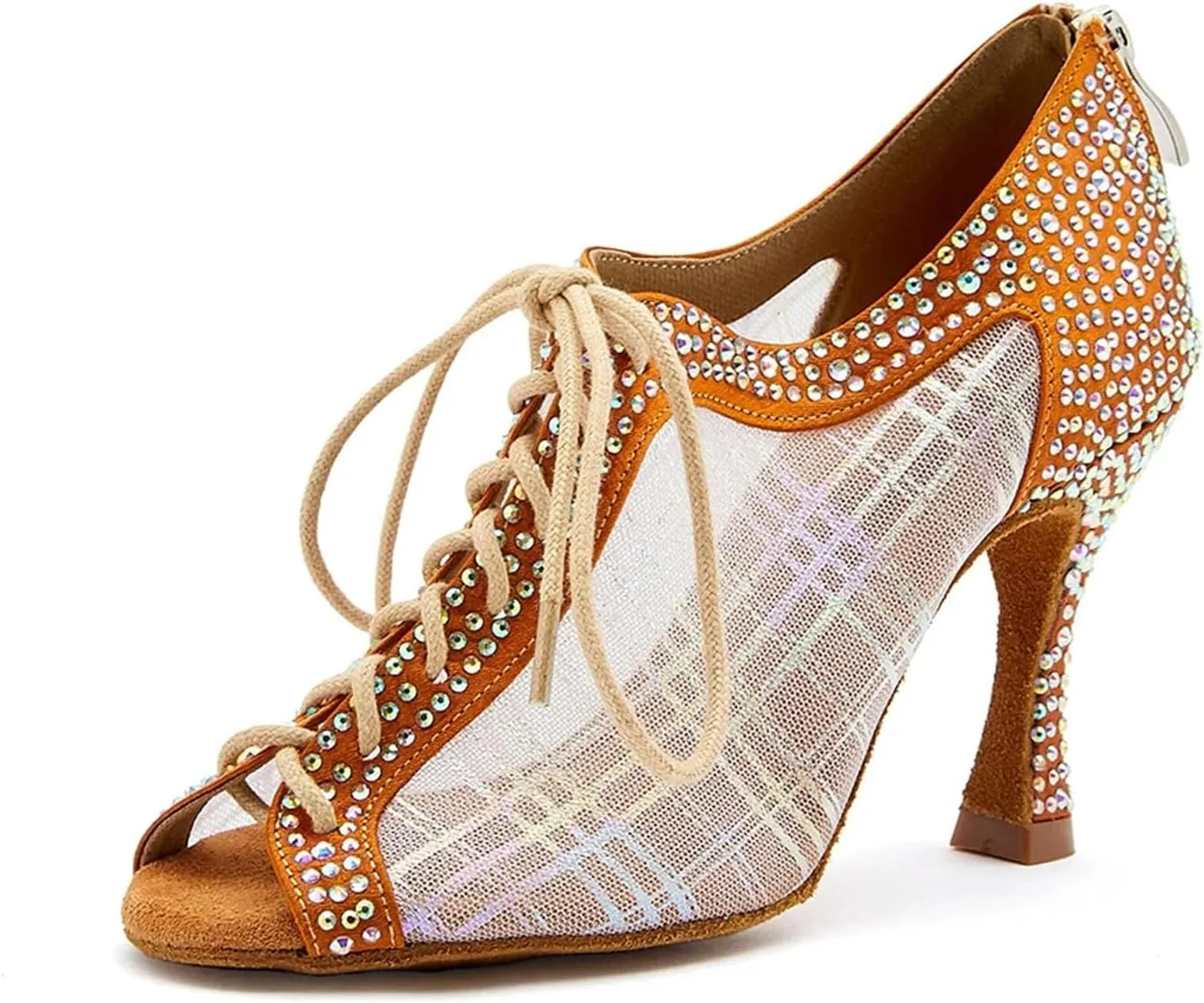 Women's Elegant Latin Dance Shoes - Ballroom Breathable Mesh Lightweight Party Sandals, 10CM/3.9Inch Heel Height