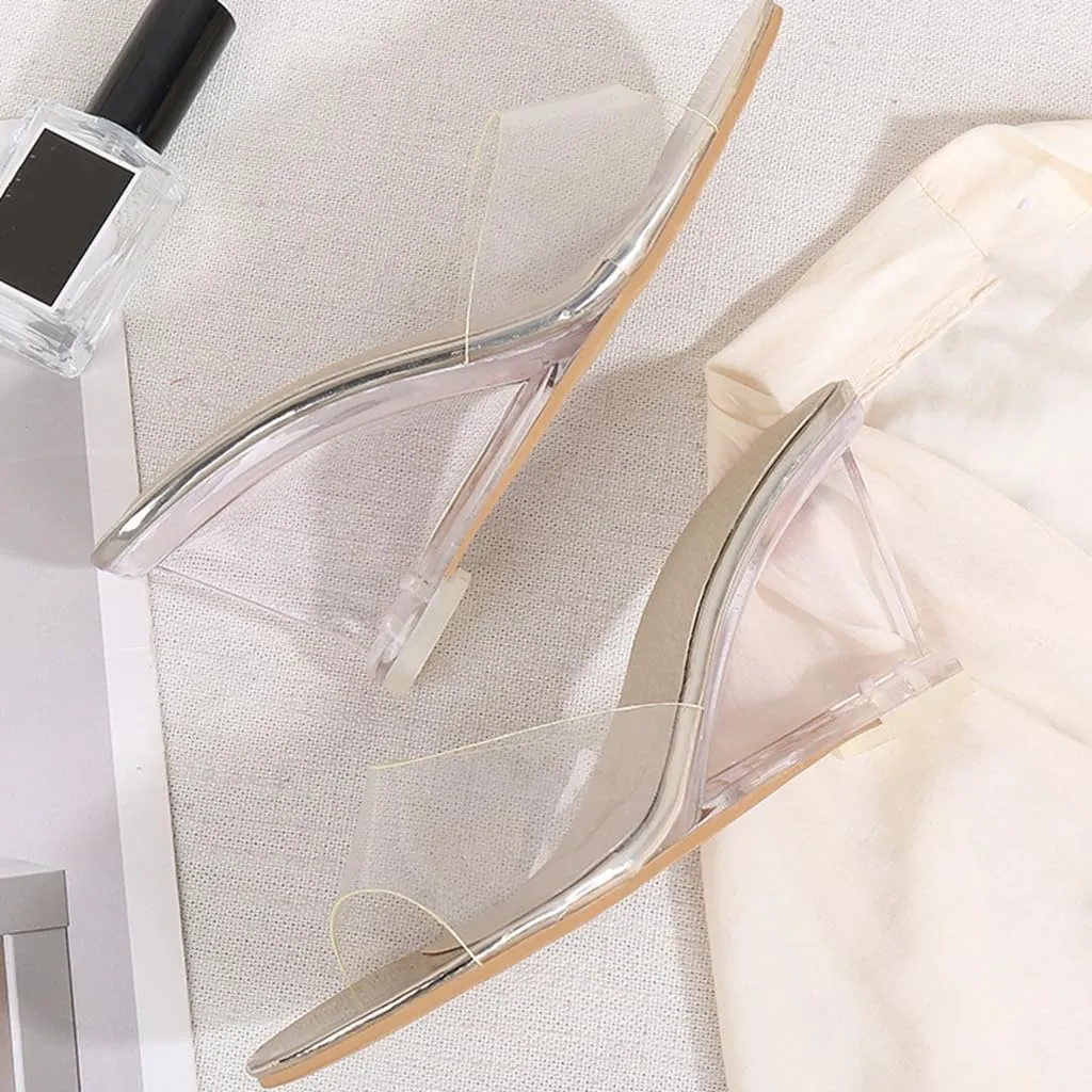 Women's Fashion Clear Wedge Sandals Open Toe Slip On Mules High Heel Transparent Jelly Dress Sandal
