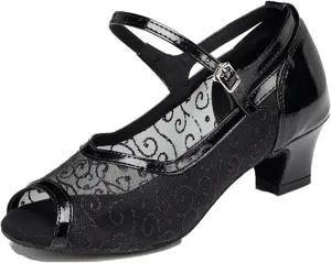 Womens Girls Low Heels for Dance Mesh Elegant Latin Ballroom Dancing Shoes Evening Party Sandals X077