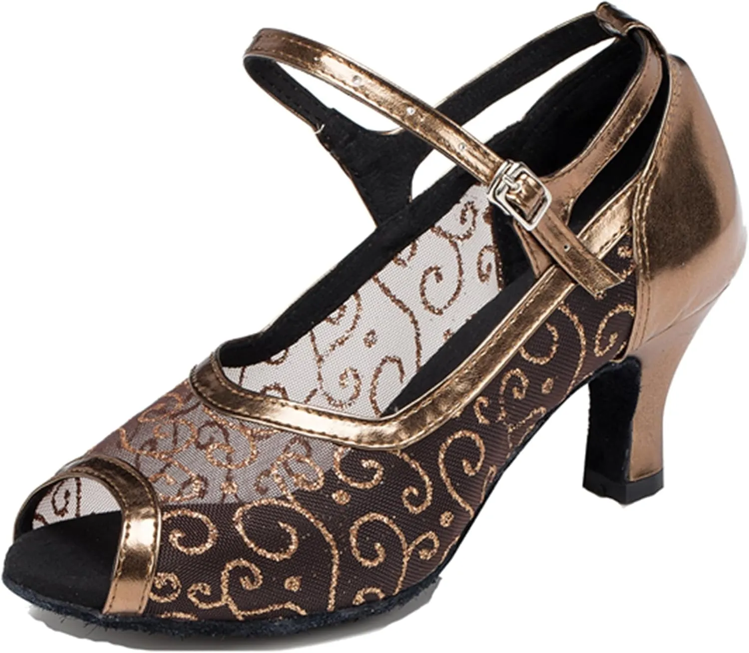 Womens Girls Low Heels for Dance Mesh Elegant Latin Ballroom Dancing Shoes Evening Party Sandals X077