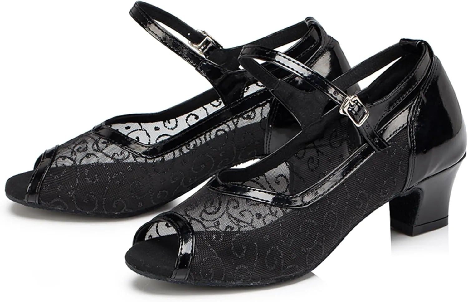 Womens Girls Low Heels for Dance Mesh Elegant Latin Ballroom Dancing Shoes Evening Party Sandals X077