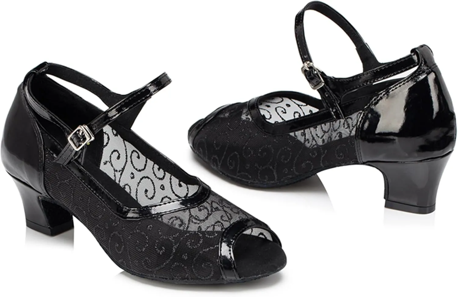 Womens Girls Low Heels for Dance Mesh Elegant Latin Ballroom Dancing Shoes Evening Party Sandals X077