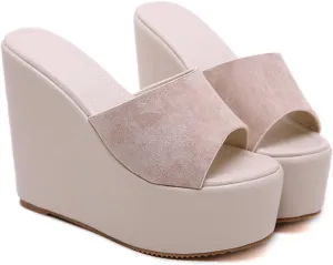 Women's Heeled Sandals Chunky Heels Open Toe Platform Wedge Sandals Slip On Mules Shoes Womens High Heel Sandals Summer Fashion Dress Sandals Slides Leisure Party Shoes Beach Shoes,Apricot,37