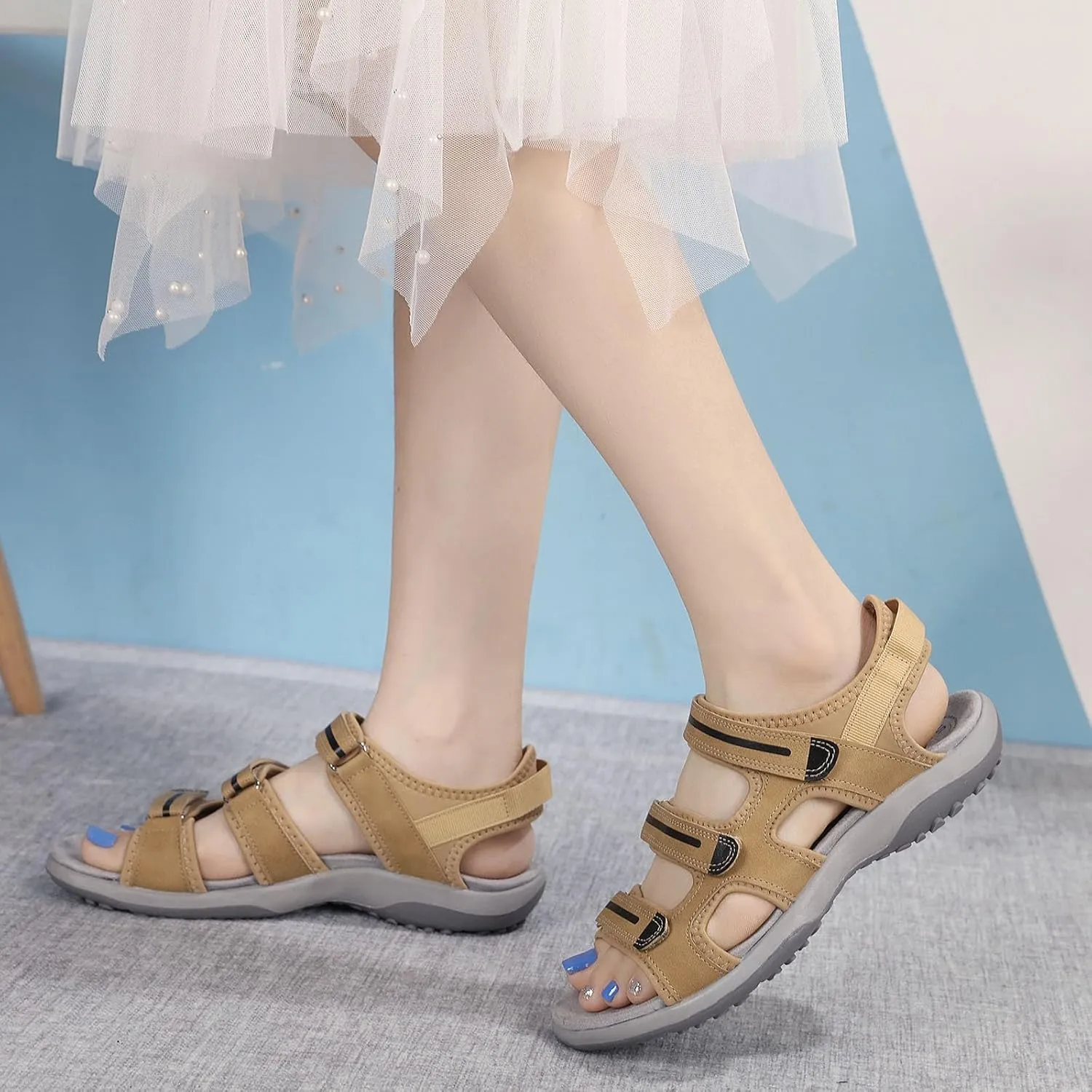 Womens Hiking Sport Sandals Straps with Adjustable Hooks Outdoor Arch Support Athletic Shoes Comfortable Lightweight Walking Soft Insole Beach Vacation Fashion Summer Casual Sandals
