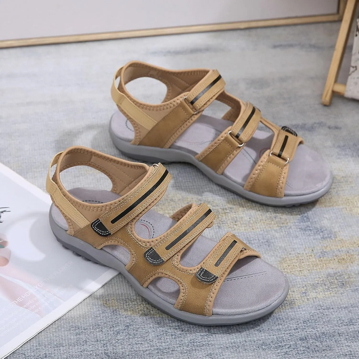 Womens Hiking Sport Sandals Straps with Adjustable Hooks Outdoor Arch Support Athletic Shoes Comfortable Lightweight Walking Soft Insole Beach Vacation Fashion Summer Casual Sandals