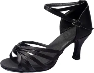 Women's Hollow Latin Dance Shoes Professional Ballroom Performance Dance Shoes Womens Dancing Heels Sandals Fashion Ankle Strap Solid Mid Heel Shoe