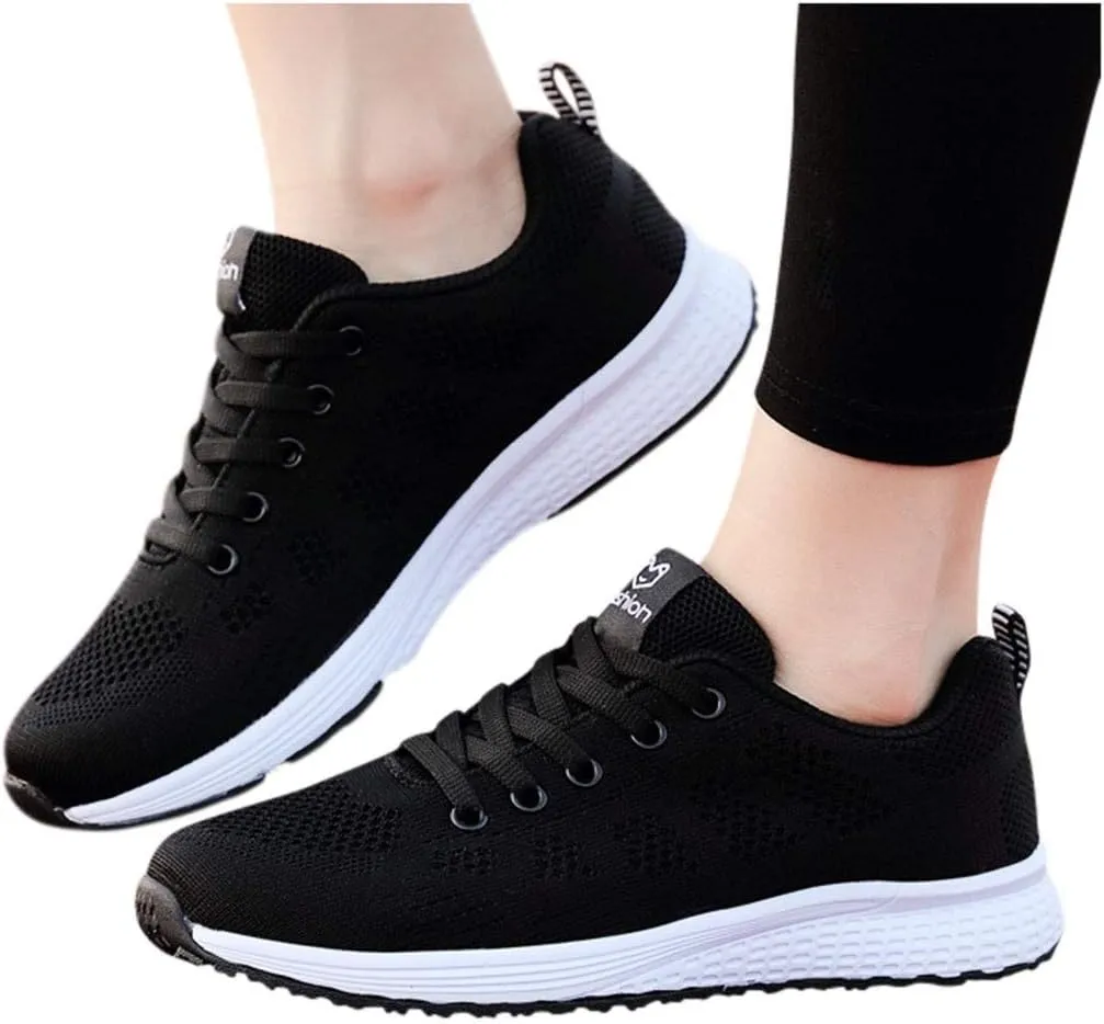 Womens Ladies Walking Running Shoes Slip On Lace-Up Tennis Shoes Womens Slip On Casual Tennis Shoes Walking Sneakers Red Tennis Shoe Cross Trainer Shoe