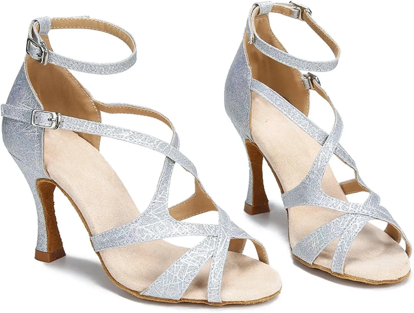 Women's Latin Dance Shoes - Ballroom Tango Salsa Soft Sole Party Sandals, 10CM/3.9Inch Heel Height