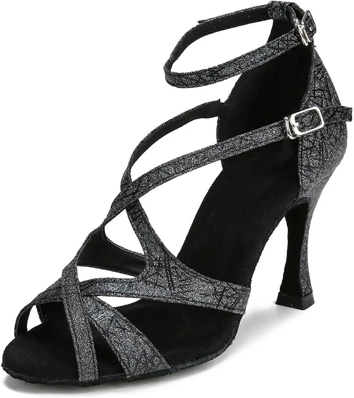 Women's Latin Dance Shoes - Ballroom Tango Salsa Soft Sole Party Sandals, 10CM/3.9Inch Heel Height