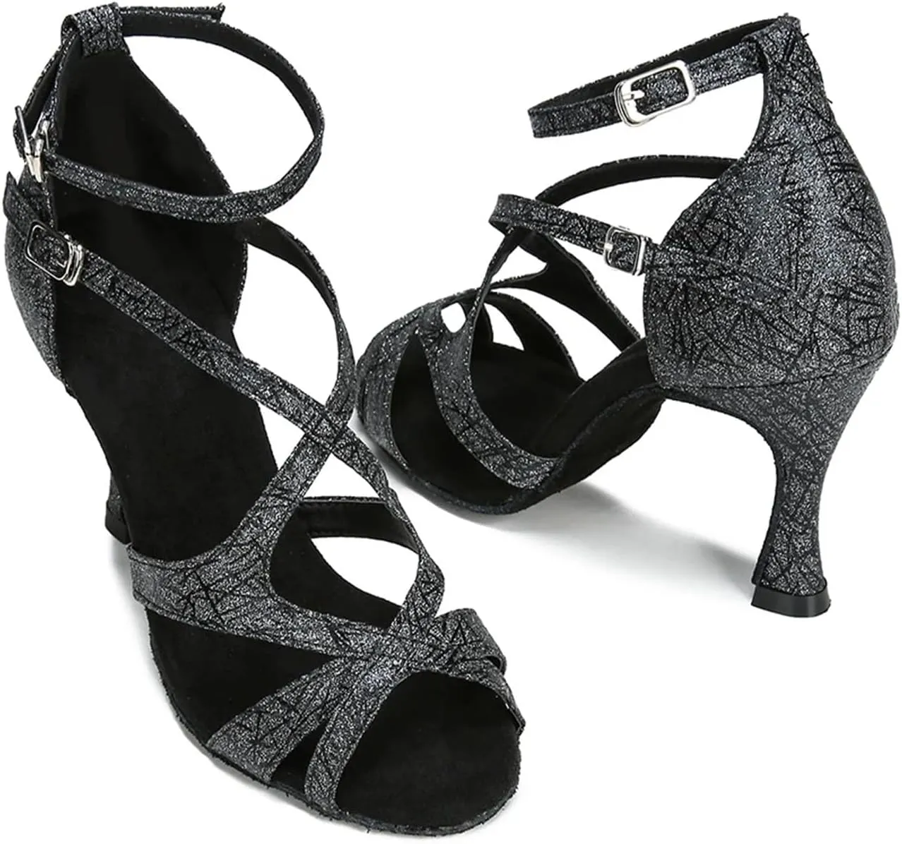 Women's Latin Dance Shoes - Ballroom Tango Salsa Soft Sole Party Sandals, 10CM/3.9Inch Heel Height