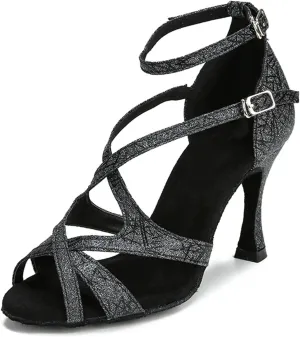 Women's Latin Dance Shoes - Ballroom Tango Salsa Soft Sole Party Sandals, 10CM/3.9Inch Heel Height