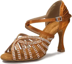 Women's Latin Dance Shoes - Tango Rumba Samba Ballroom Sandals, 10CM/3.9Inch Heel Height