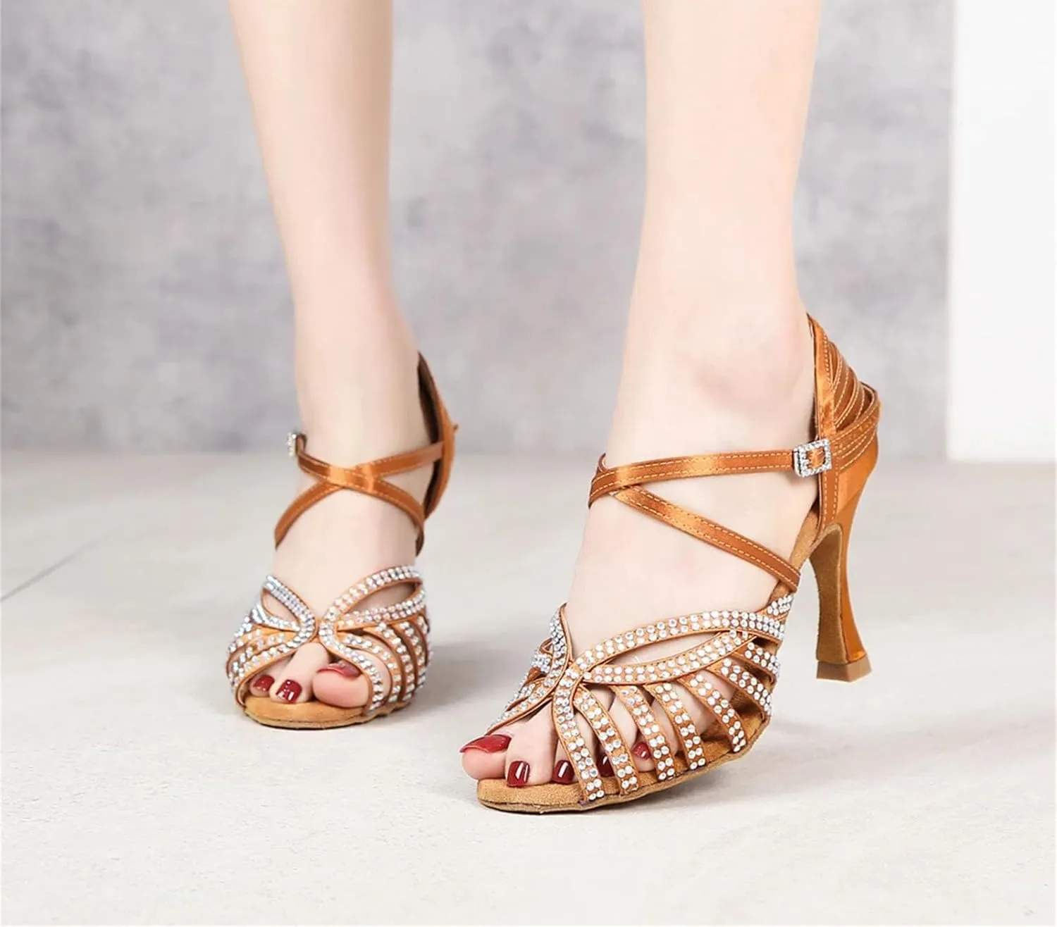 Women's Latin Dance Shoes - Tango Rumba Samba Ballroom Sandals, 10CM/3.9Inch Heel Height
