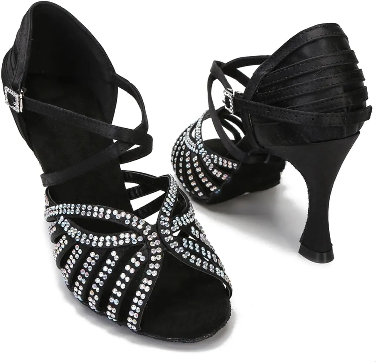 Women's Latin Dance Shoes - Tango Rumba Samba Ballroom Sandals, 10CM/3.9Inch Heel Height