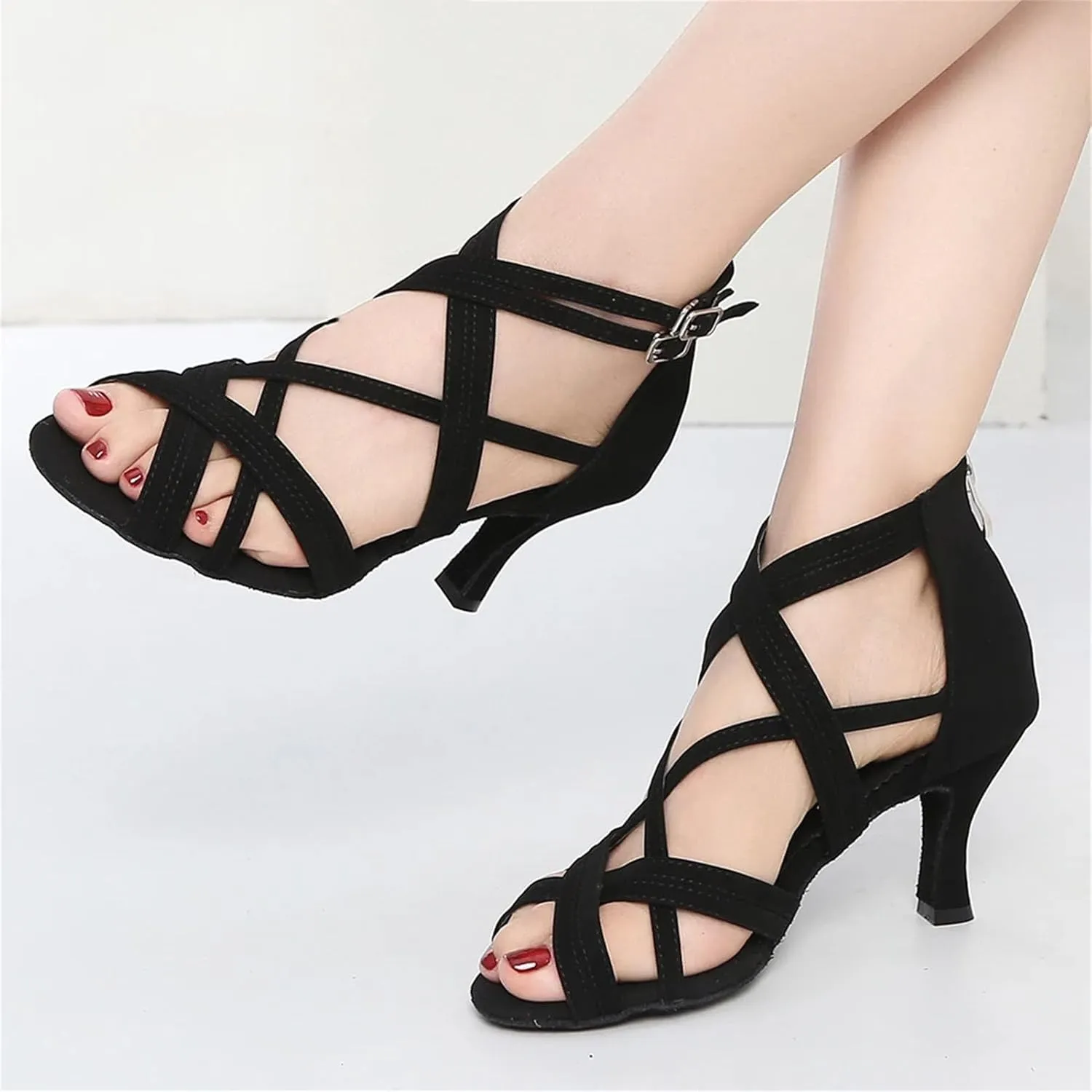Women's Latin Dance Sneakers - Tango Jazz Salsa Ballroom Professional Shoes, 10CM/3.9Inch Heel Height