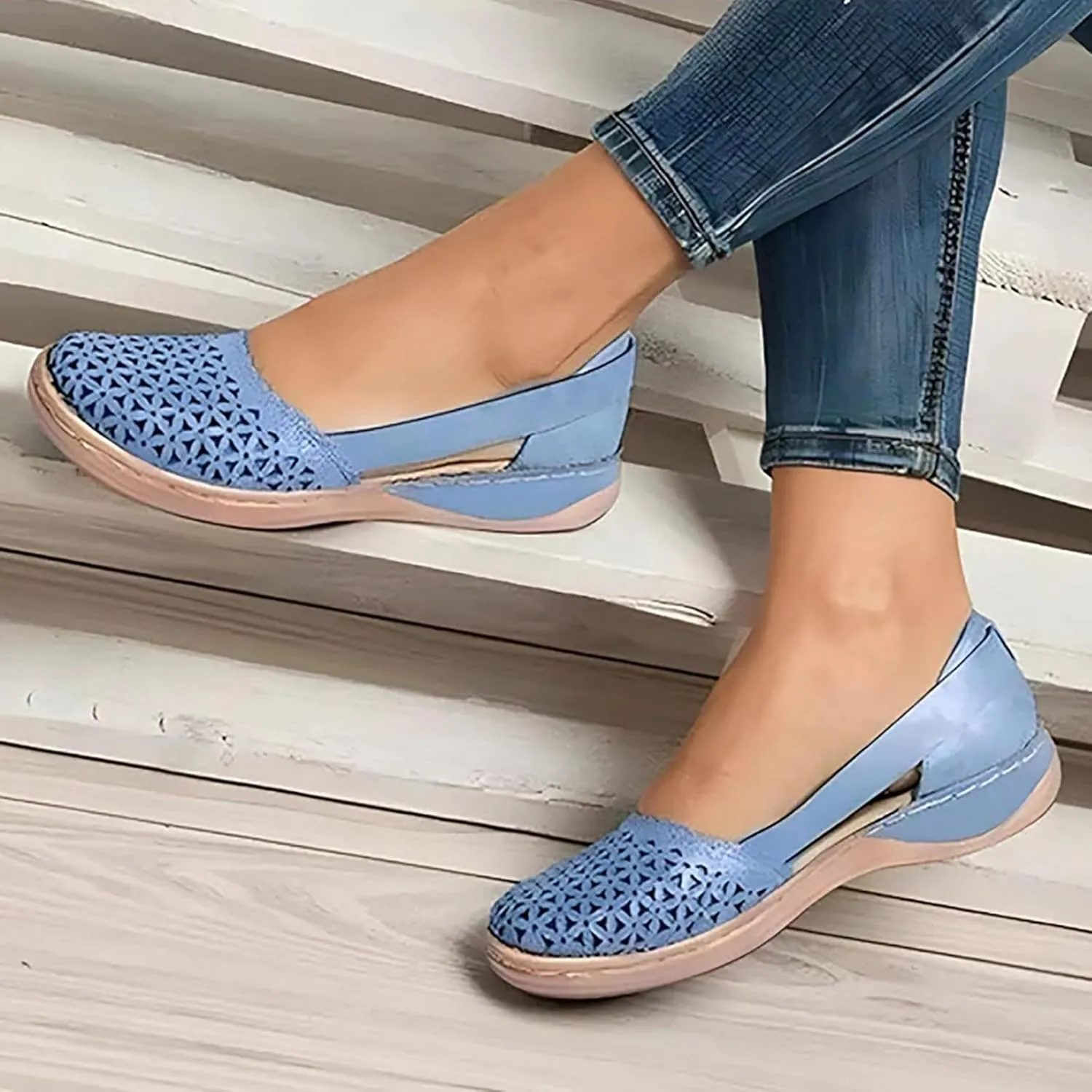 Women's Leather Platform Wedge Orthopedic Sandals 2025 Fashionable Comfortable Closed Toe Hollow Out Wedge Heeled Thick Soled Sandals Beach Vacation Travel Summer Casual Lightweight Wedding Shoes