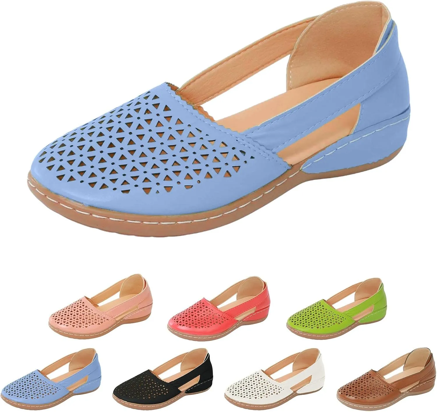 Women's Leather Platform Wedge Orthopedic Sandals 2025 Fashionable Comfortable Closed Toe Hollow Out Wedge Heeled Thick Soled Sandals Beach Vacation Travel Summer Casual Lightweight Wedding Shoes