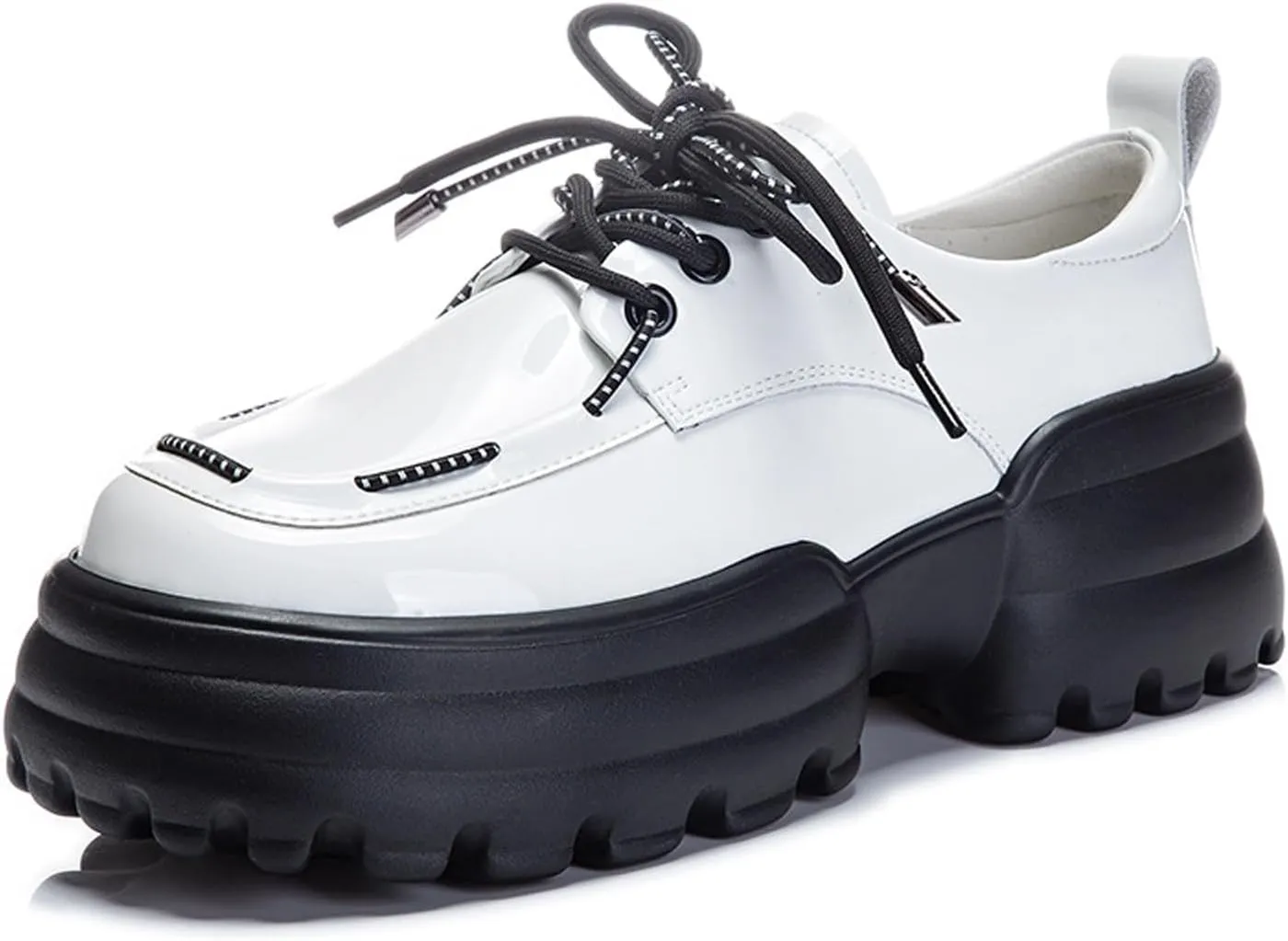 Women's Lug Sole Platform Loafers,Fashion Patent Leather Lace Up Oxfords Comfortable Round Toe Business Office Dress Shoes