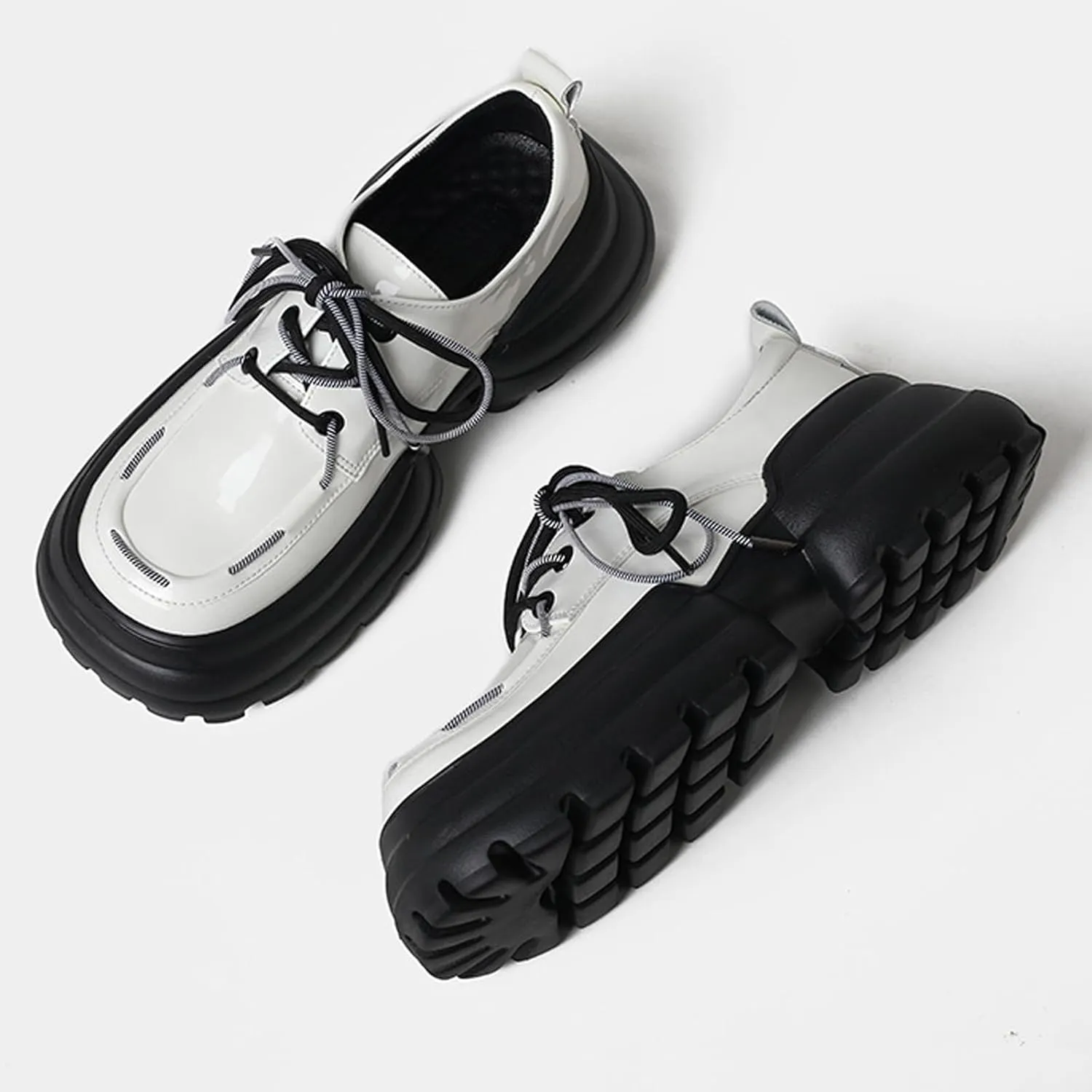 Women's Lug Sole Platform Loafers,Fashion Patent Leather Lace Up Oxfords Comfortable Round Toe Business Office Dress Shoes