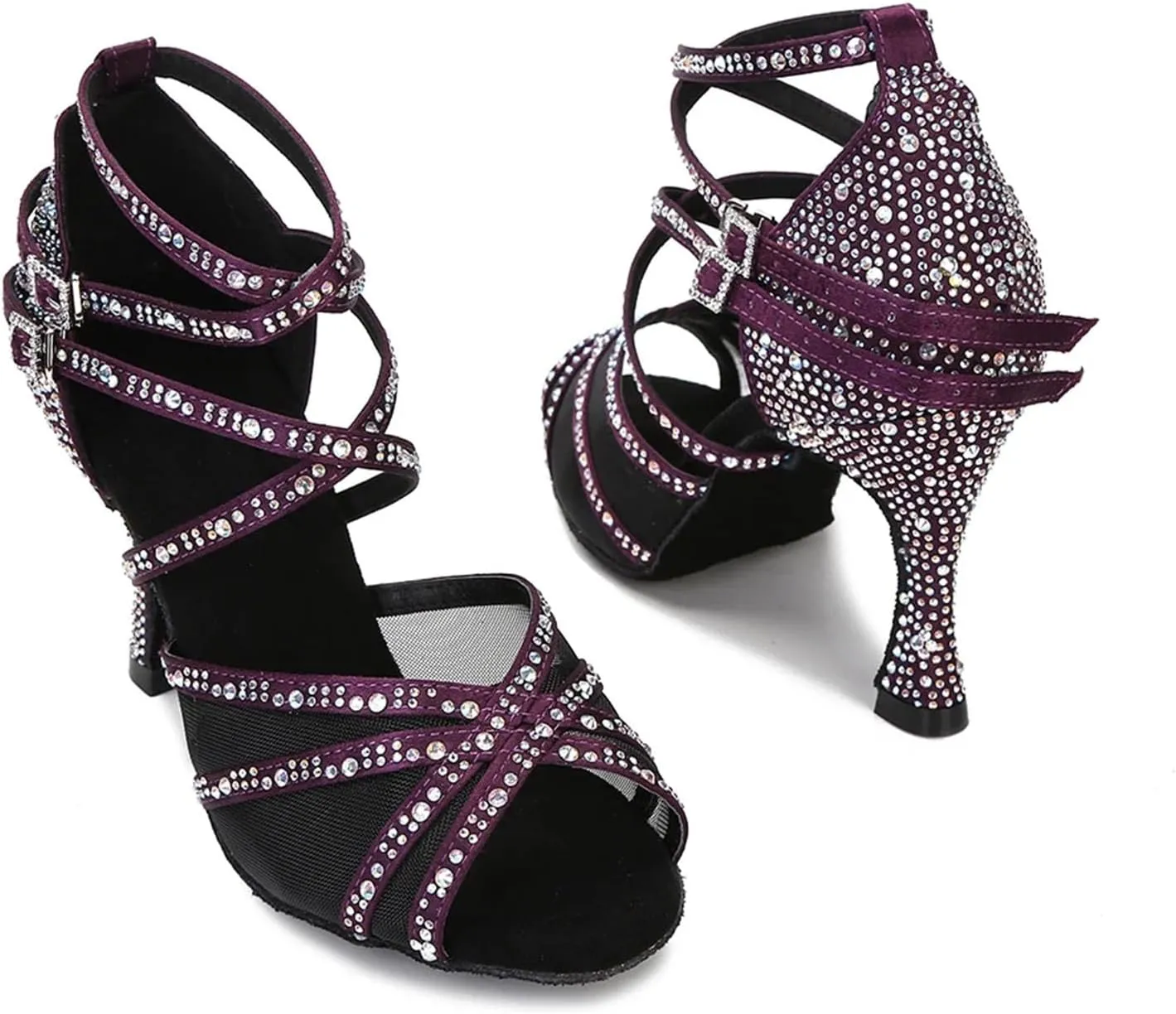 Women's Mesh Latin Dance Shoes - Ballroom Silk Satin Wedding Soft Bottom Sandals, 10CM/3.9Inch Heel Height
