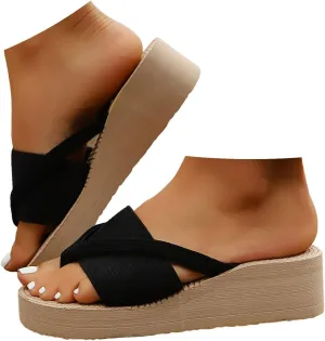 Women's Orthopedic Platform Wedge Sandals Wide 2025 Open Toe Flower Strap Slip-on Beach Thick Soles Platform Slippers Boho Beach Sandals Dress Shoes Comfortable Outdoor Shoes