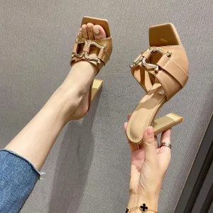 Women's Pumps Comfort Square Open Toe Slingback Chunky Heels Formal Dress Sandals Block High Heel Sandals Slip on Heeled Sandals Summer Womens Sandals Slides Shoes,Apricot,7.5
