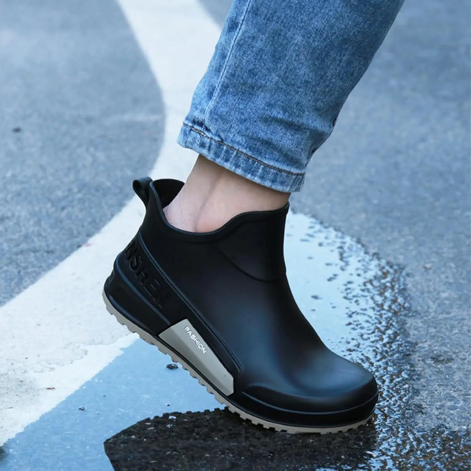 Womens Rain Boots Mid Calf Mens Grounded Footwear Booties for Woman Slip On Barefoot Shoes Women's Ankle Rain Boots Rubber Fishing Deck Womens Boots Fall 2024