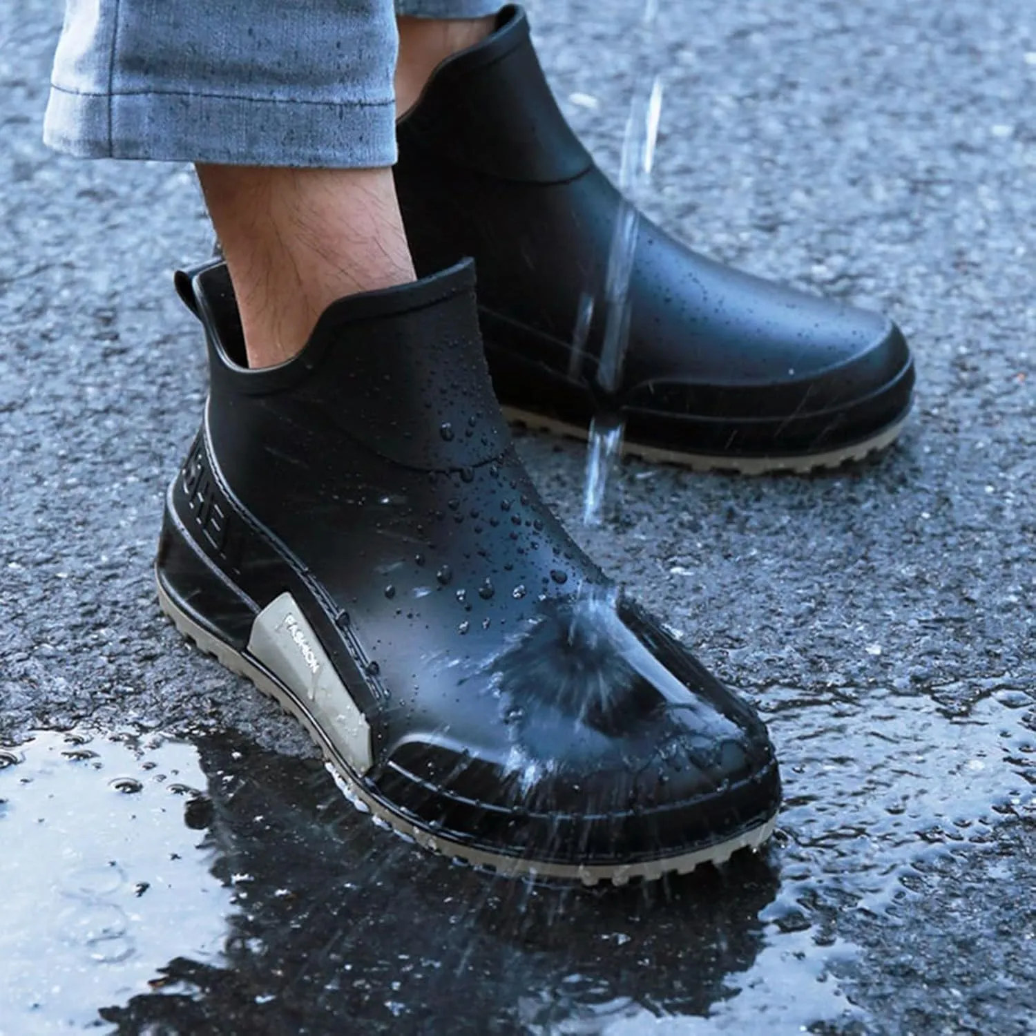 Womens Rain Boots Mid Calf Mens Grounded Footwear Booties for Woman Slip On Barefoot Shoes Women's Ankle Rain Boots Rubber Fishing Deck Womens Boots Fall 2024
