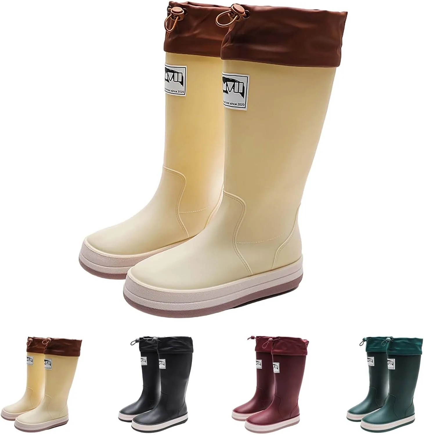 Womens Rain Boots Tall Waterproof Mens Grounded Footwear Lace Up Fall Booties 2024 Low Heel Slip On Barefoot Shoes Women's Ankle Rain Boots Rubber Fishing Deck