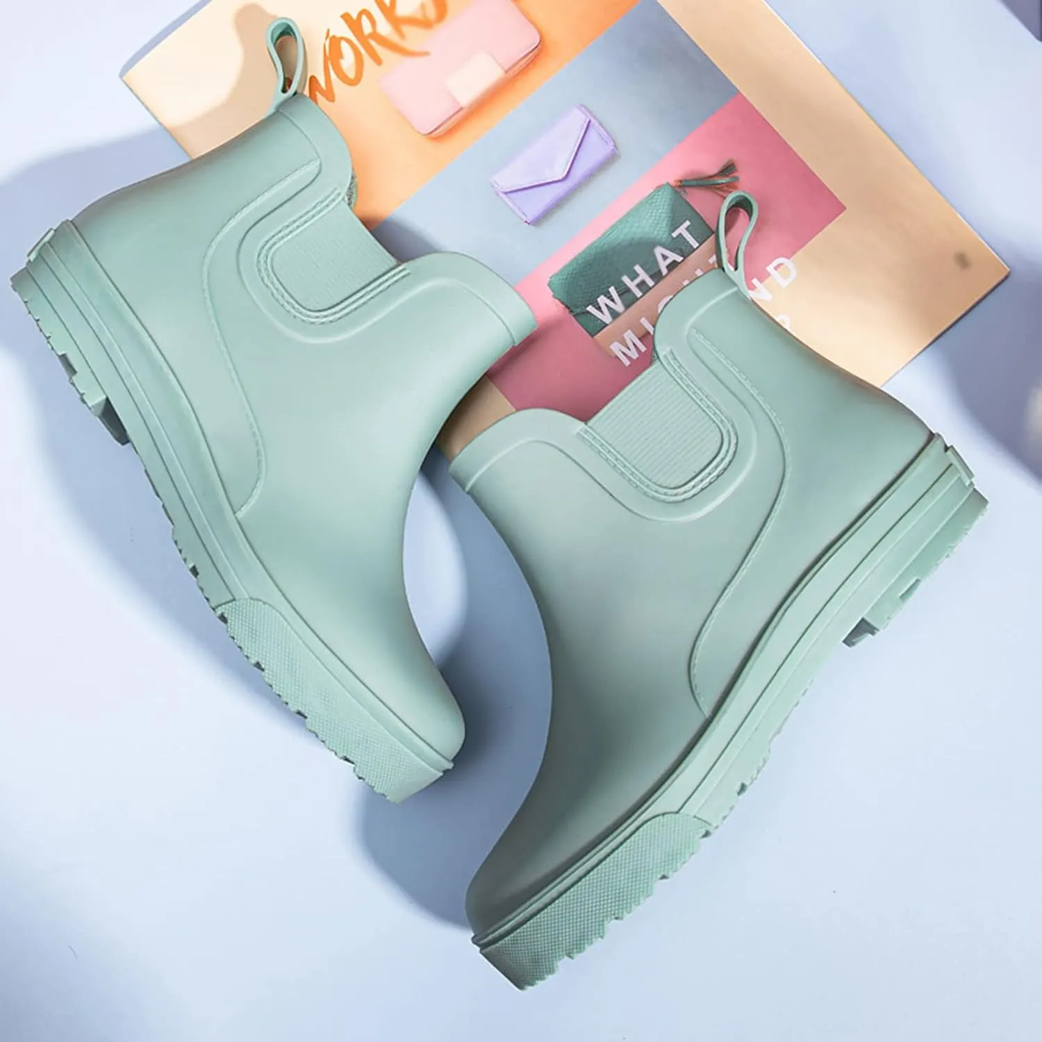 Womens Rain Boots Waterproof Ankle Rain Boots Slip On Barefoot Shoes Rubber Fishing Womens Boots Garden Boots