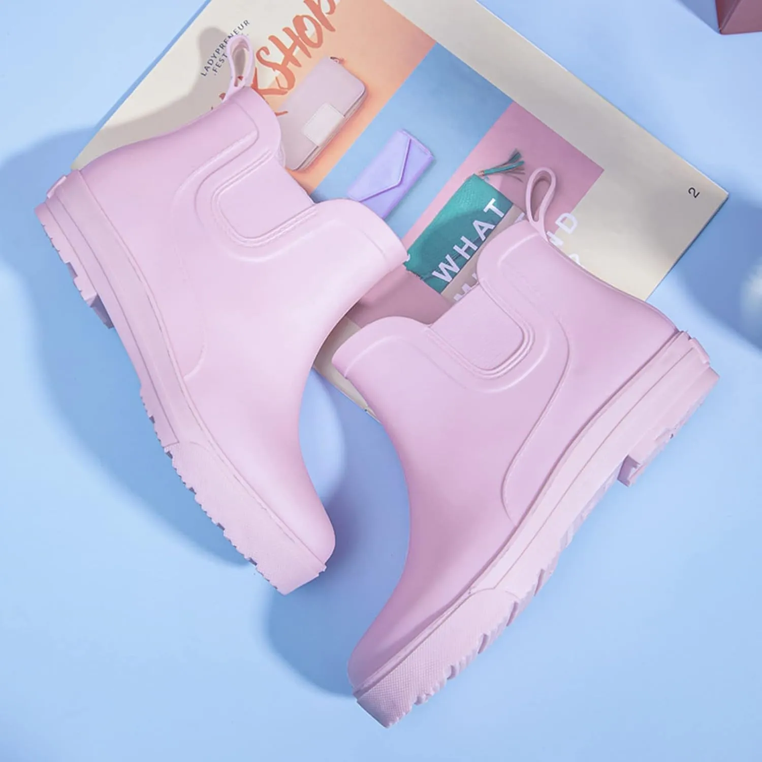 Womens Rain Boots Waterproof Ankle Rain Boots Slip On Barefoot Shoes Rubber Fishing Womens Boots Garden Boots