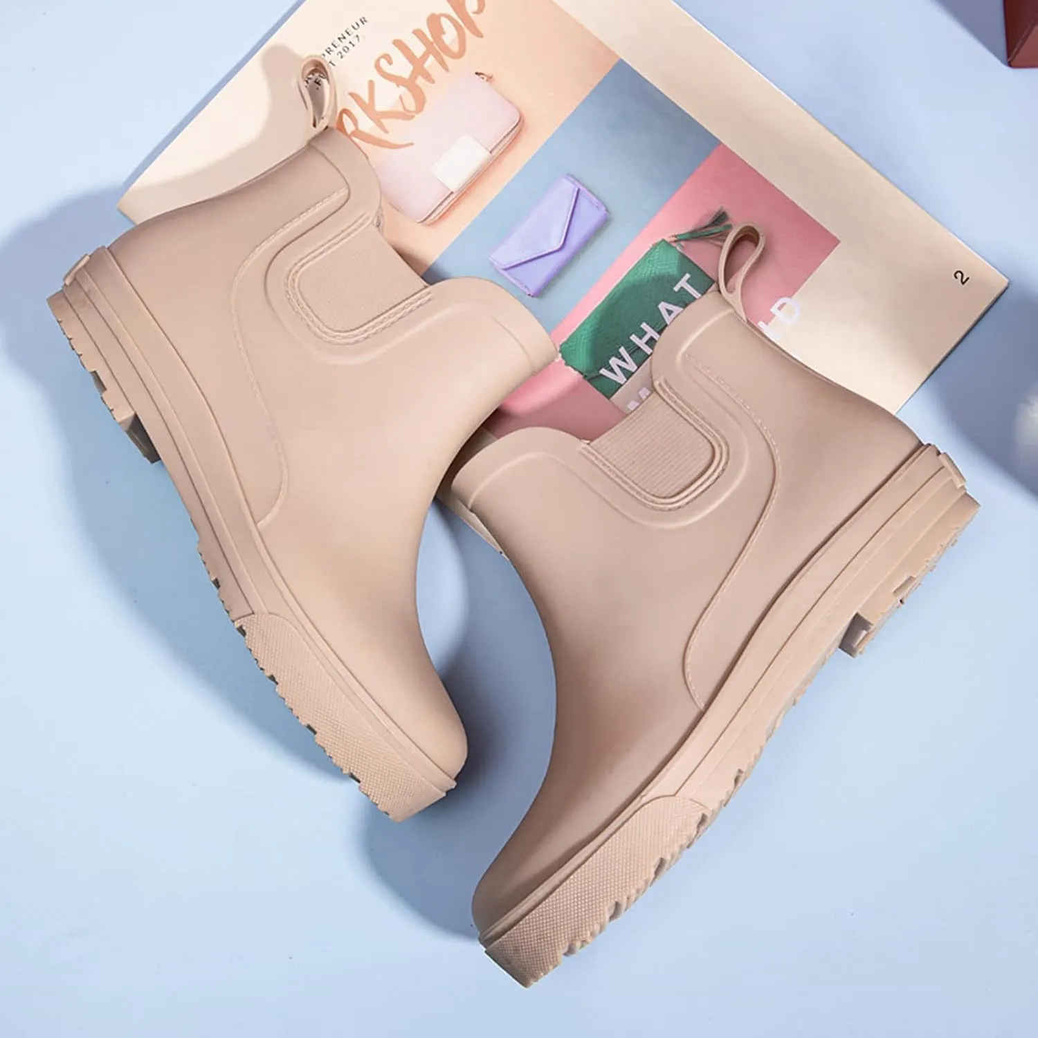 Womens Rain Boots Waterproof Ankle Rain Boots Slip On Barefoot Shoes Rubber Fishing Womens Boots Garden Boots