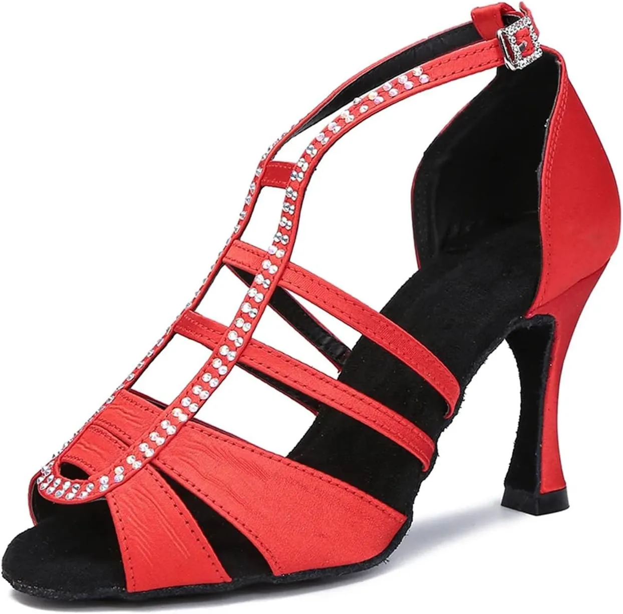 Women's Red Latin Dance Shoes - Ballroom Salsa Tango Party Wedding Sandals, 10CM/3.9Inch Heel Height